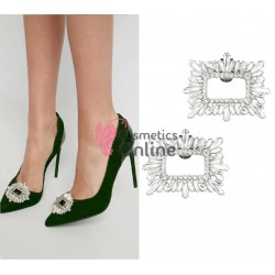 Set 2 agrafe cu clips si cristale din sticla pentru pantofi LS0236 Argintii